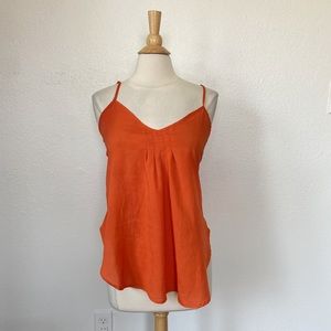 Solid Bright Orange Pleated Tank Top